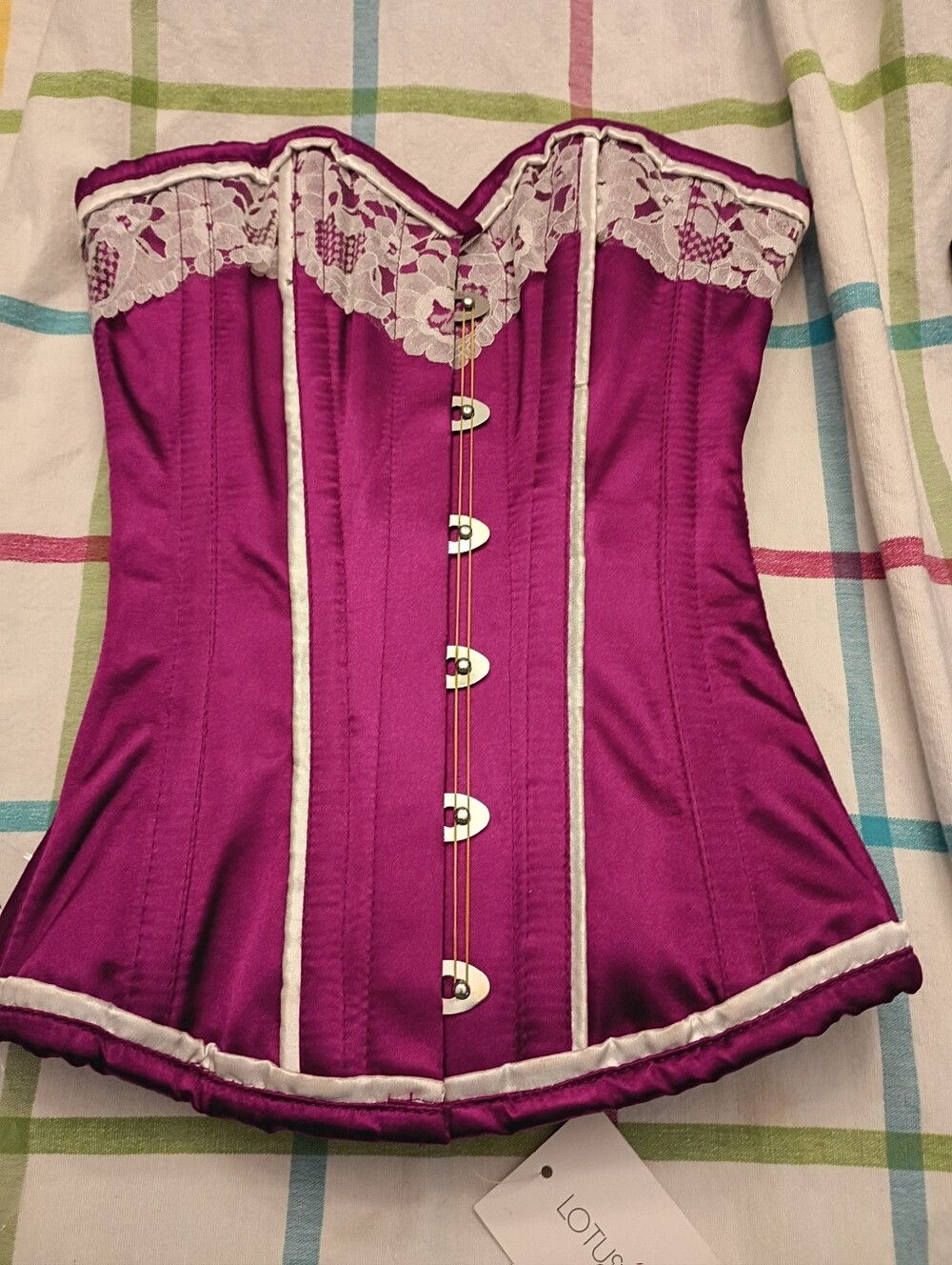 Fuchsia Satin Lace-Trim Corset
